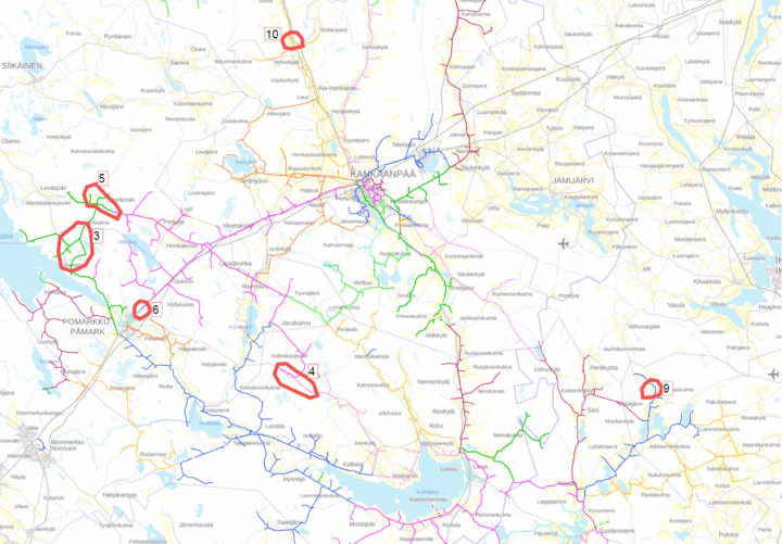 Kartta sähköverkon rakentamiskohteista 2026