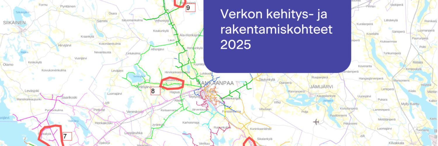 Kartta sähköverkon rakentamiskohteista 2025