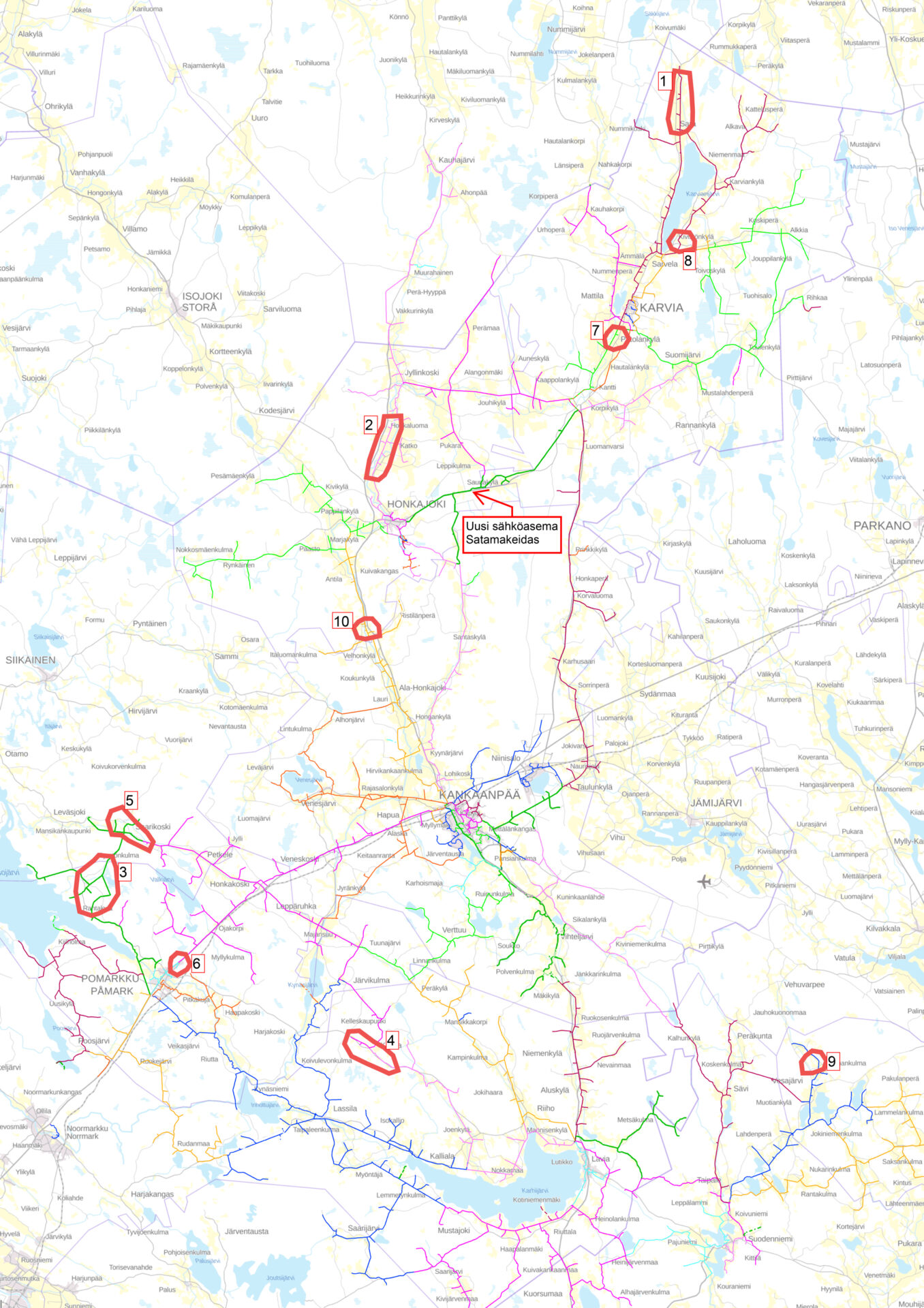 Kartta sähköverkon rakentamiskohteista 2026